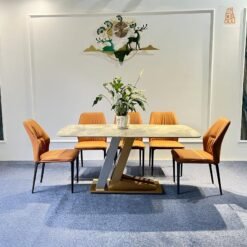 Bộ bàn ăn đá nhập khẩu chân mạ PVD cao cấp Cần Thơ