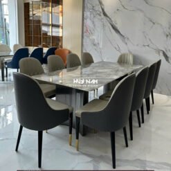 BÀN ĂN ĐỐI XỨNG, ĐÁ BẠCH NGỌC, 10 GHẾ MONET VIP