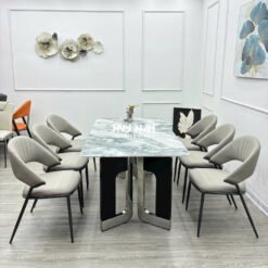 BỘ BÀN ĂN ĐỐI XỨNG, ĐÁ BẠCH NGỌC, 6 GHẾ VISION