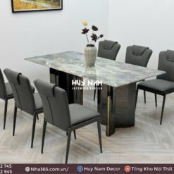 BÀN ĂN ĐỐI XỨNG, ĐÁ BẠCH NGỌC, 6 GHẾ MORIS