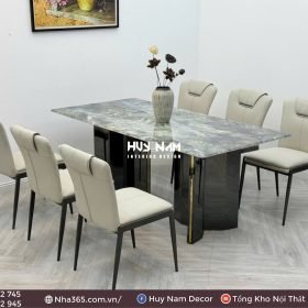 BÀN ĂN ĐỐI XỨNG, ĐÁ BẠCH NGỌC, 6 GHẾ MORIS - Ảnh 3