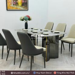 BÀN ĂN ĐỐI XỨNG, ĐÁ BẠCH NGỌC, 6 GHẾ SPINE