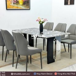 BÀN ĂN ĐỐI XỨNG, ĐÁ BẠCH NGỌC, 6 GHẾ VENO