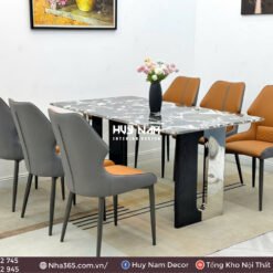 BÀN ĂN ĐỐI XỨNG, ĐÁ BẠCH NGỌC, 6 GHẾ VENO - Ảnh 3