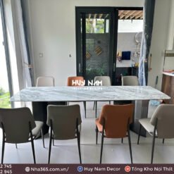 BÀN ĂN ĐỐI XỨNG, ĐÁ BẠCH NGỌC, 8 GHẾ LION