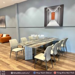 BÀN ĂN ĐỐI XỨNG, ĐÁ LUX, 8 GHẾ LION