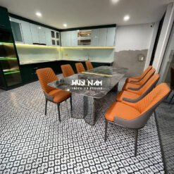 BÀN ĂN ĐỐI XỨNG, ĐÁ BẠCH NGỌC, 8 GHẾ SPINE