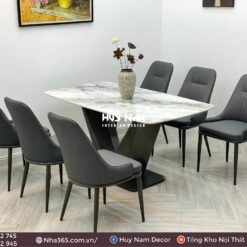 BỘ BÀN ĂN CHÂN V, ĐÁ LUX, 6 GHẾ NEWLIAM