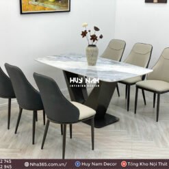 BỘ BÀN ĂN CHÂN V, ĐÁ LUX, 6 GHẾ DORIS