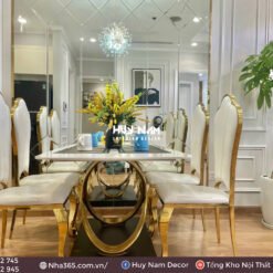 BÀN ĂN CHANEL PVD, 4 GHẾ HOA MAI