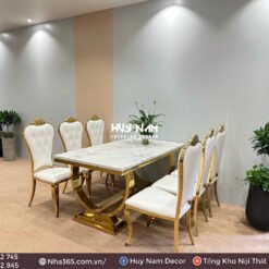 BÀN ĂN DOUBLE O PVD, 6 GHẾ HOA MAI