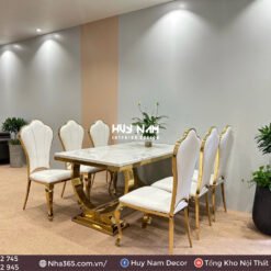 BỘ BÀN ĂN DOUBLE O PVD VÀNG, 6 GHẾ HOA MAI