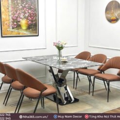 BÀN ĂN X-75 INOX, ĐÁ BẠCH NGỌC, 6 GHẾ VISION