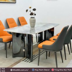 BÀN ĂN ĐỐI XỨNG M2, ĐÁ BẠCH NGỌC, 6 GHẾ NEWLIAM