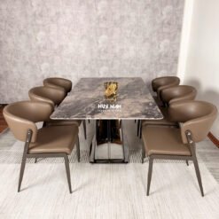 BÀN ĂN ĐÁ TINH THỂ 1M6, CHÂN THÁP 2T, 6 GHẾ C122