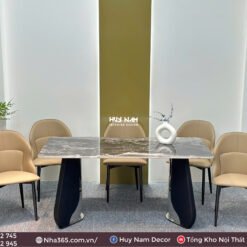 BÀN ĂN ĐÁ TINH THỂ, CHÂN C14, 6 GHẾ DORIS