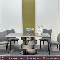 BÀN ĂN ĐÁ TINH THỂ, CHÂN 4T, 6 GHẾ DANTE