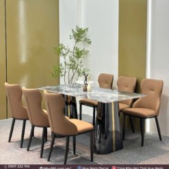 BÀN ĂN ĐÁ TINH THỂ, CHÂN ĐỐI D6, 6 GHẾ C120