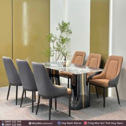 BÀN ĂN ĐÁ TINH THỂ, CHÂN ĐỐI D6, 6 GHẾ C119