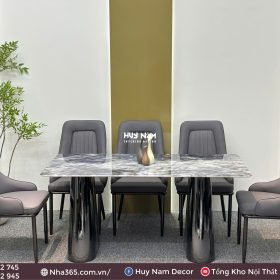 BÀN ĂN ĐÁ TINH THỂ, CHÂN ĐỐI D6, 6 GHẾ C119 - Ảnh 3