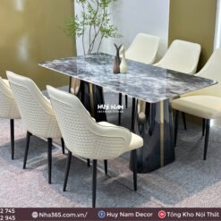 BÀN ĂN ĐÁ TINH THỂ, CHÂN ĐỐI D6, 6 GHẾ C55