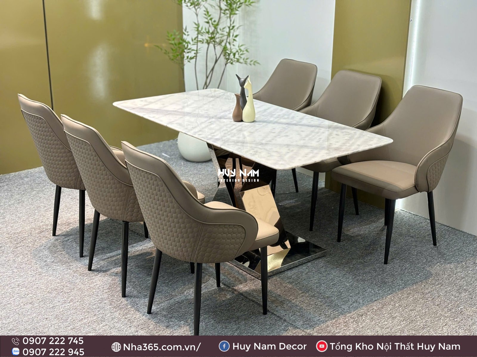BÀN ĂN ĐÁ TINH THỂ, CHÂN C24, 6 GHẾ C55