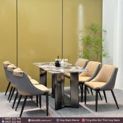 BÀN ĂN ĐÁ TINH THỂ, CHÂN ĐỐI D4, 6 GHẾ C54