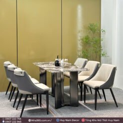BÀN ĂN ĐÁ TINH THỂ, CHÂN ĐỐI D4, 6 GHẾ C54 - Ảnh 3