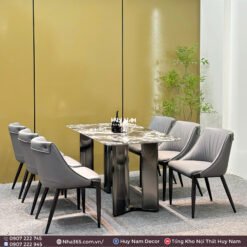 BÀN ĂN ĐÁ TINH THỂ, CHÂN ĐỐI D4, 6 GHẾ C54 - Ảnh 4