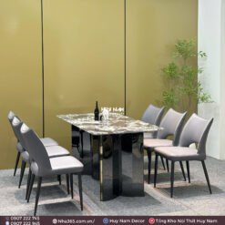 BÀN ĂN ĐÁ TINH THỂ, CHÂN ĐỐI D2, 6 GHẾ C98