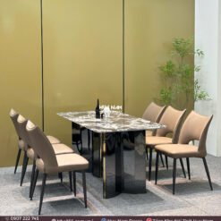 BÀN ĂN ĐÁ TINH THỂ, CHÂN ĐỐI D2, 6 GHẾ C98 - Ảnh 3
