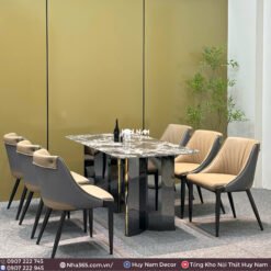 BÀN ĂN ĐÁ TINH THỂ, CHÂN ĐỐI D2, 6 GHẾ C54 - Ảnh 4