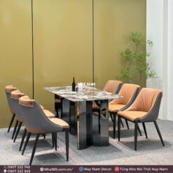BÀN ĂN ĐÁ TINH THỂ, CHÂN ĐỐI D2, 6 GHẾ C54 - Ảnh 3