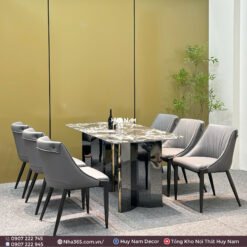 BÀN ĂN ĐÁ TINH THỂ, CHÂN ĐỐI D2, 6 GHẾ C54