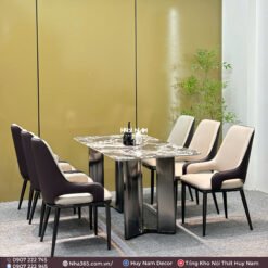BÀN ĂN ĐÁ TINH THỂ, CHÂN ĐỐI D4, 6 GHẾ C118