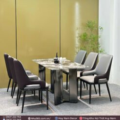 BÀN ĂN ĐÁ TINH THỂ, CHÂN ĐỐI D4, 6 GHẾ C118 - Ảnh 3