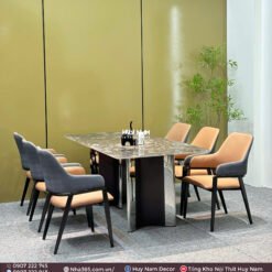 BÀN ĂN ĐÁ TINH THỂ, CHÂN ĐỐI D3, 6 GHẾ C126