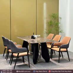 BÀN ĂN ĐÁ TINH THỂ, CHÂN ĐỐI C14, 6 GHẾ C126