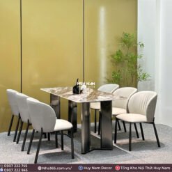 BÀN ĂN ĐÁ TINH THỂ, CHÂN ĐỐI D4, 6 GHẾ C39