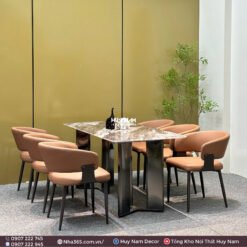 BÀN ĂN ĐÁ TINH THỂ, CHÂN ĐỐI D4, 6 GHẾ C125 - Ảnh 3