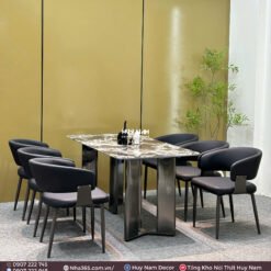 BÀN ĂN ĐÁ TINH THỂ, CHÂN ĐỐI D4, 6 GHẾ C125