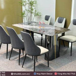 BÀN ĂN TINH THỂ 1M6, CHÂN D6, 6 GHẾ SPOT