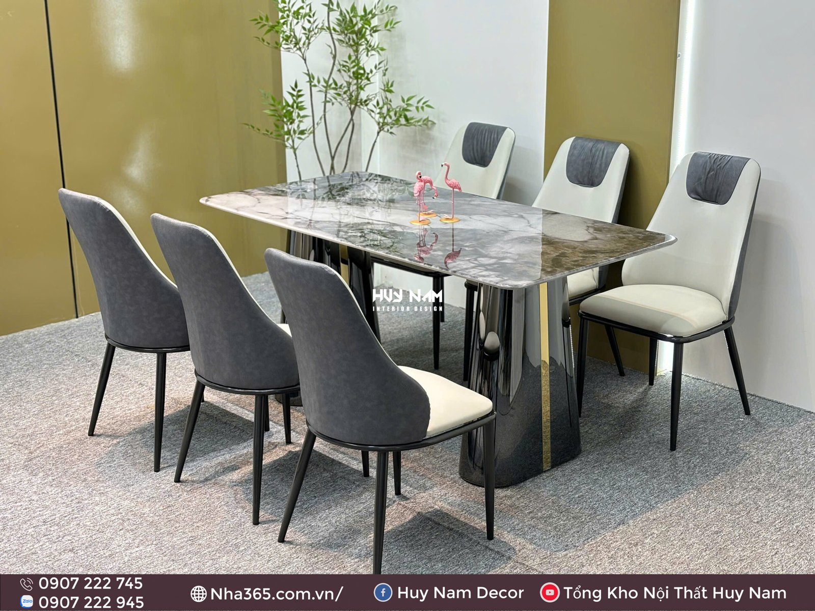 BÀN ĂN TINH THỂ 1M6, CHÂN D6, 6 GHẾ SPOT