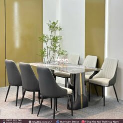 BÀN ĂN TINH THỂ 1M6, CHÂN D6, 6 GHẾ MONET VIP - Ảnh 2