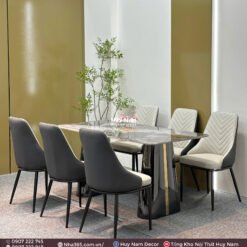 BÀN ĂN TINH THỂ 1M6, CHÂN D6, 6 GHẾ SPINE
