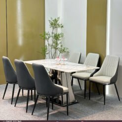 BÀN ĂN TINH THỂ 1M6, CHÂN 2T, 6 GHẾ MONET VIP