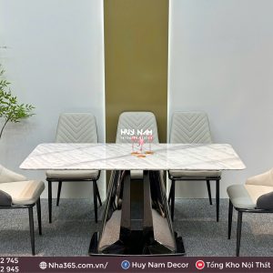 BÀN ĂN TINH THỂ 1M6, CHÂN 2T, 6 GHẾ SPINE