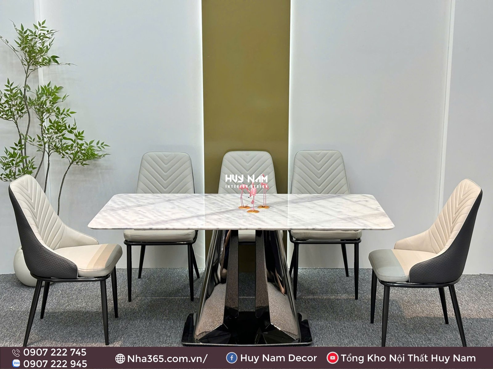 BÀN ĂN TINH THỂ 1M6, CHÂN 2T, 6 GHẾ SPINE