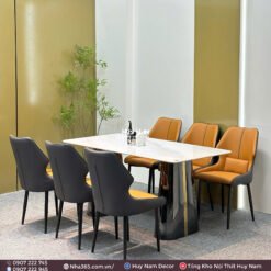 BÀN ĂN TINH THỂ 1M6, CHÂN D6, 6 GHẾ VENO