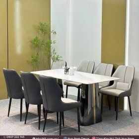 BÀN ĂN TINH THỂ 1M6, CHÂN D6, 6 GHẾ VENO - Ảnh 3